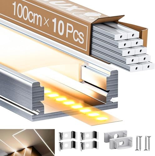 10 x LED Aluminium Profil weiB 1m für max Breite12.1mm Led Strip, L1000*17.4 * 7mm, Led Alu Profil Schiene U Form Eckprofil, LED Streifen Kanal und Diffusor (LED profil u form -1M, 10)