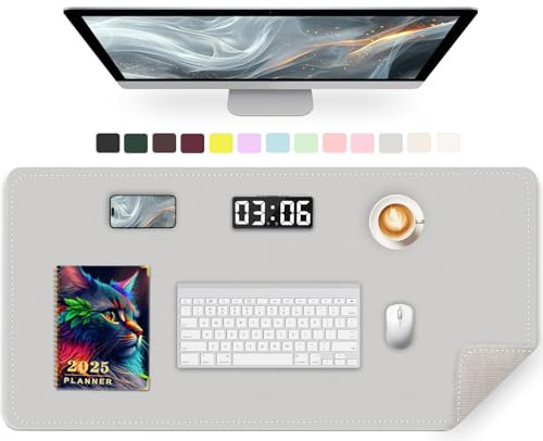 METEOROCK Schreibtischunterlage 90 x 43 cm, PU Leder Große Tischschutzpolster, Wasserfest & Rutschfest Computer Schreibtischunterlage, Büro Tischunterlage für Tastatur Maus (Grau)