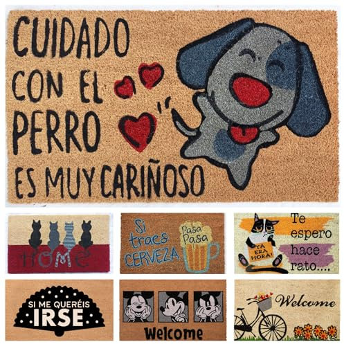 DONATELLA Felpudo Coco Dibujo con Base Antideslizante de PVC - 40x70 cm, Perro