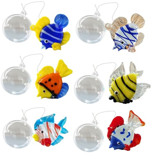 YHAILI 6 piezas de decoración de peces flotantes de cristal colorido para acuario, decoración artesanal de burbujas para decoración del hogar