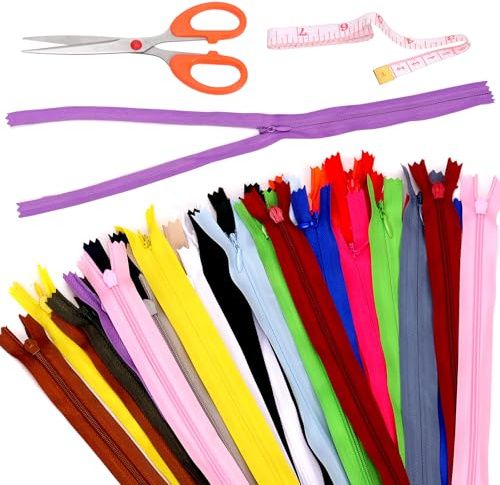 Swpeet 42 cerniere invisibili in nylon da 30 cm, 20 colori misti, con metro a nastro e forbici, kit assortito, cerniera nascosta, in nylon, invisibile, per sartoria, abbigliamento, cucito artigianale