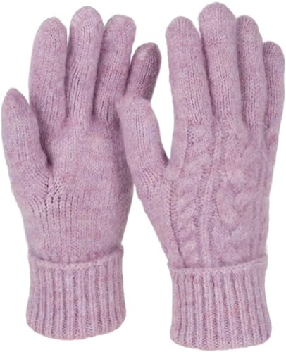 styleBREAKER Damen Strickhandschuhe mit Zopfstrickmuster, warme Winter Fingerhandschuhe, vielseitige Farben 09010051, Farbe:Flieder meliert