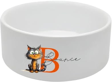 Personalised Ceramic Cat Food Bowl, 12 cm Diameter (Orange)