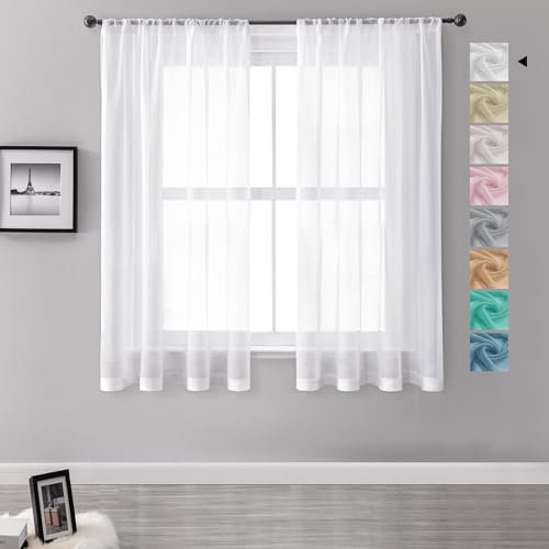 MRTREES Vorhang Transparente Weiß 180cm lang 140cm breit Halbtransparente Voile Gardinen Weiss Vorhang Wohnzimmer modern Kurz für Küche, Kinderzimmer, Wohnzimmer und Schlafzimmer 2 Set