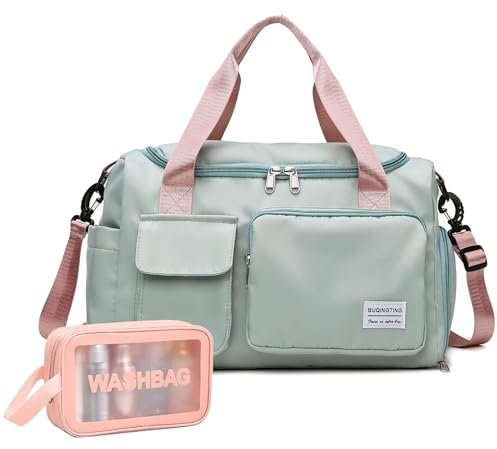 Epzia Sporttasche Damen Pink – wasserdichte Reisetasche mit Schuhfach & Nassfach, Gym Bag für Workout, Weekender Damen, Schwimmtasche Damen für Reisen und Sport (Grün)