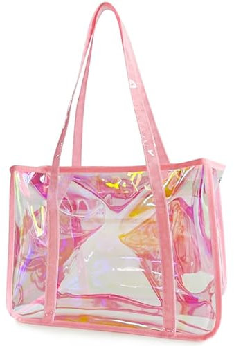TotePrint Moda donna borsa super grande olografica spiaggia pacchetto Todd materiale TPU arcobaleno trasparente impermeabile borsa a tracolla, Colore: rosa., L