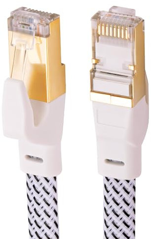 ULTRICS Cat 8 Ethernet Cable 2M, High-Speed 40Gbps 2000MHz Braided Flat Network Cable, RJ45 STP Shielded LAN Cable, CAT8 Internet Cable Compatible with PC Laptop PS5, Xbox, Modem, Router, Switch, TV