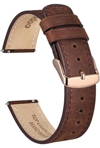 Ayadoo 22mm dunkelbraun Top-Grain-Lederarmband, Schnellverschluss-Band für Männer Frauen