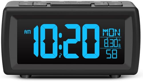 Alarm clock bedside,Digital clocks radio alarm for Bedrooms with Power cord,Large Big Numbers desk clock with Brightness Dimmer,7 Font colors, Dual Alarm(Buzzer/FM Radio)with Sleep Timer,Snooze,Black