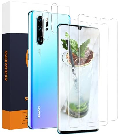 Carantee 2+2 Pièce Verre trempé pour Huawei P30 Pro Verre, 9H Dureté Vitre Protection + Film d'objectif, Sans Bulle, Anti Rayures, 0,33mm Haute définition Transparent Huawei P30 Pro Protection écran