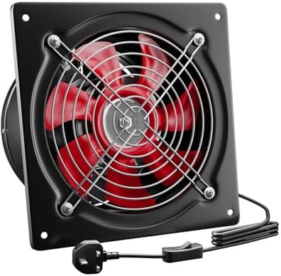 Hon&Guan 6 inch Exhaust Fan Kitchen 525m³/h with Backdraft Damper | 2.5m UK Power Cord, 38W Metal Build, Ventilation& Air Extraction. for Garage, Workshop, Storage, Attic, Black