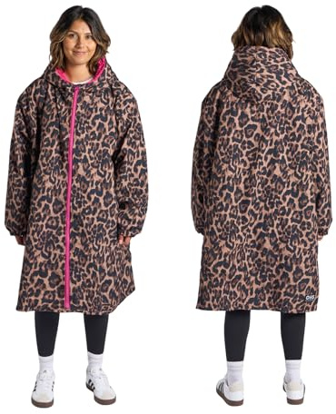 OHS Women's Jackets Changing Robe, Leopard Print Oversized Womens Clothes Waterproof Jacket Lightweight Raincoat Women with Hood & Pockets Breathable Ladies Jackets for Outdoor, Pink - L/XL