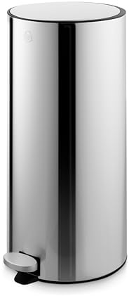 Swan 30L Round Pedal Bin with Foot Pedal System, Plastic Lid and Inner Bucket, Stainless Steel with Fingerprint Proof Finish
