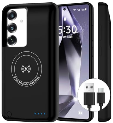 Giabuao Battery Case for Samsung Galaxy S25/S24, 15000mAh Ultra-Slim Wireless Magnetic Rechargeable Extended Fast Charger Charging Case, Portable Protective Powerbank for Galaxy S25/S24(6.2) Black