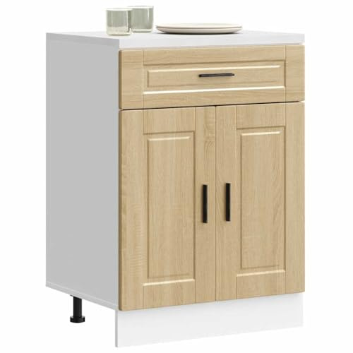 Qnhdfrt Kitchen Base Cabinet 60 x 46 x 81.5 cm Sonoma Oak Engineered Wood Tall Cupboard with Adjustable Feet Robust Storage Unit for Kitchen Pantry Utility Room Bathroom