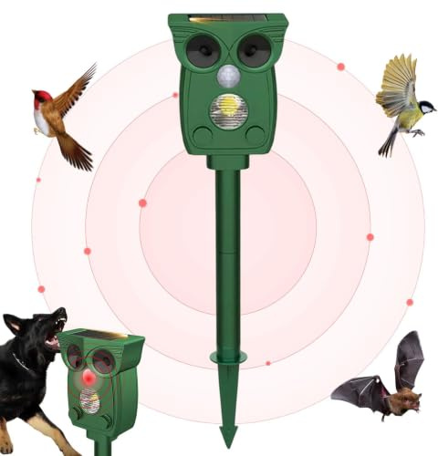 Ahuyentador De Pajaros Ultrasonidos Solar, 4 Modos Repelente Gatos para Palomas, Pájaros, Perros, Ratones, Golondrinas, Zorros, Murciélago, IP54 Impermeable, Recargable