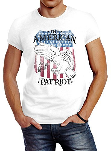 Neverless Herren T-Shirt Amerika Flagge Patriot Adler USA Slim Fit Vintage weiß M