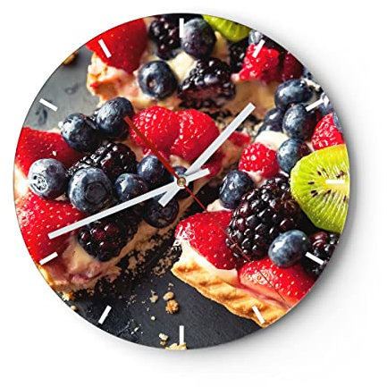 Modern Wanduhr Kuchen Dessert Obst Erdbeere 30x30cm Rund Klein Wand Uhr Glas Analog Zimmeruhren Küche Büro Wohnzimmer Glasuhr Wall Clock Dekoration Design Wanddekoration Küchenuhr C3AR30x30-2871