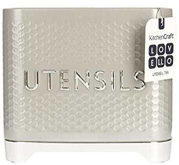 Lovello KitchenCraft - Pot de Rangement pour Ustensiles de Cuisine en INOX, Effet Relief, Collection, 20 x 10 x 18 cm - Gris