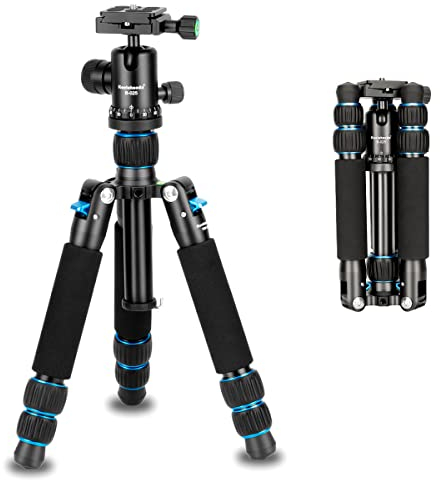Koolehaoda Mini Stativ für Kamera Aluminium 63cm Tragbares Desktop Reisestativ mit 360° Kugelkopf 1/4 Arca Type QR Plate für DSLR Kamera Video Camcorder, Belastbar bis 10 kg – (Blau)