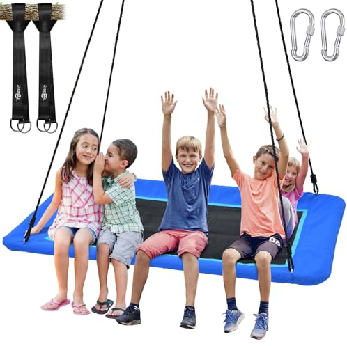 Trekassy 60 Extra Large Rectangle Tree Swing - Heavy Duty 700lb Capacity, Waterproof Platform for Kids & Adults with Complete Installation Kit & 2 Tree Straps - Blue (Patented)