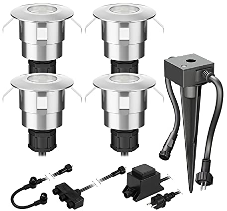 ledscom.de LED Boden-Einbauleuchte Atria mit Dämmerungssensor für außen Aluminium warm-weiß, je 14lm, IP65, 40mm Ø 4er Set