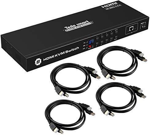 TESmart HDMI KVM Switch 8 Port 4K 60Hz 8 in 1 out Rack Mount Switch mit 8 x 1,5m KVM-Kabel, USB2.0-Gerät 8 Port Eingangskontrolle bis zu 8 Computer/Server, RS232, LAN Port Control Switch, HDCP2.2