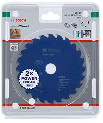 Bosch Accessories Lama Per Sega Circolare Expert For Wood (Legno, 136 x 20 x 1.5 mm, 24 Denti, Accessorio Per Sega Circolare A Batteria)