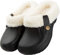 Acfoda Winter Garten Clogs Damen Gefüttert Schlappen mit Lammfell Plüsch Hausschuhe Kinder Kuschel Pantoffeln Flauschige Warm Indoor Slippers Mädchen Jungen Schwarz Gr.37/38