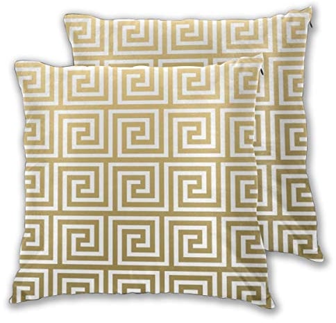 Art Fan-Design Kissenbezug mit griechischem Schlüssel und elegantem Gold, 2 Stück, quadratisch, für Sofa, Stuhl, Couch/Schlafzimmer, dekorative Kissenbezüge