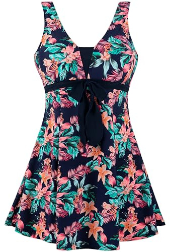Wantdo Femme Maillot de Bain Slim Cache Ventre Tankini Fleur Azalée 52-54