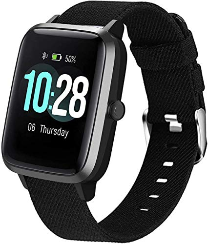 LvBu Armband Kompatibel für ID205L, Nylon Strick Replacement Uhrenarmband für ID205L/ willful SW021/ YAMAY SW021/LIFEBEE ID205L Smartwatch (schwarz)