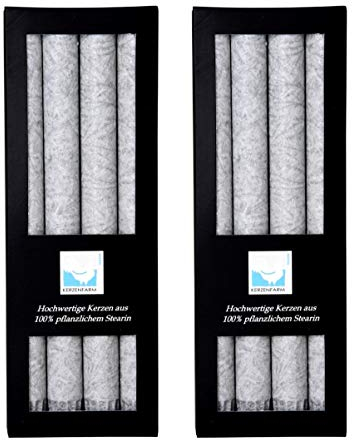 Kerzenfarm Hahn 8 Stearin-Stabkerzen - 8er Set (2x4 STK.) 22 x 250 mm | Grau - pflanzliche Tafelkerzen Echtwachs