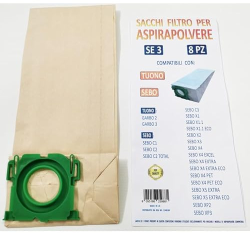 8 SACCHETTI ASPIRAPOLVERE COMPATIBILI CON SE - BO GARBO 6629 R TUONO GARBO 2 GARBO 3 NO ORIGINALI SE 3