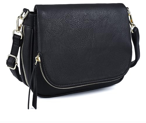 GLITZALL Sacs à bandoulière pour femmes, petits sacs à bandoulière avec poches multiples, cuir PU, Noir, petit...