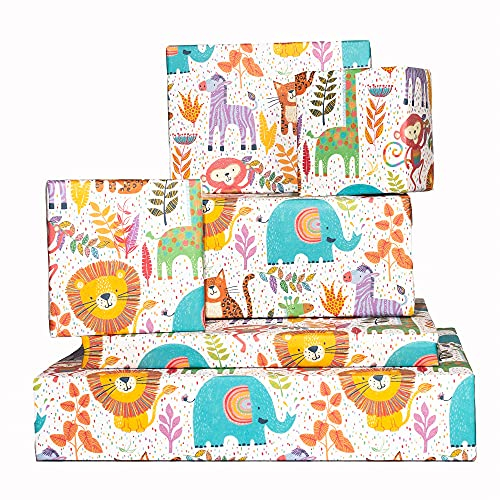 Central 23 - Geschenkpapier für Jungen und Mädchen - Geschenkverpackung für Neugeborene - Safari - Tiere - Geschenkpapier in Grün und Blau - Recycelbar