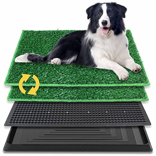 BRIAN & DANY 76 x 51 cm Hundetoilette Hundeklo Trainingsrasen für Welpen, Hundetoilette Balkon mit 2X Kunstrasenmattes und Auffangschale für Drinnen und Draußen
