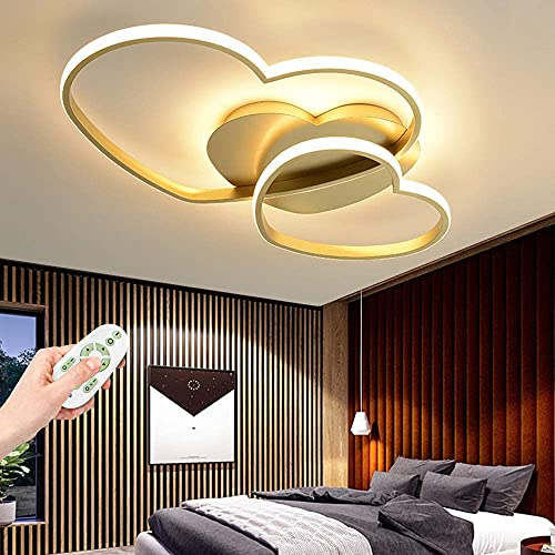 Deckenleuchte LED Liebe Herz Design Deckenlampe Acryl Lampenschirm Deko Decke Leuchte Deckenlicht Dimmbar Mit Fernbedienung Kinderzimmerlampe Schlafzimmer Kronleuchter 50Cm [Energieklasse A++],Gold …