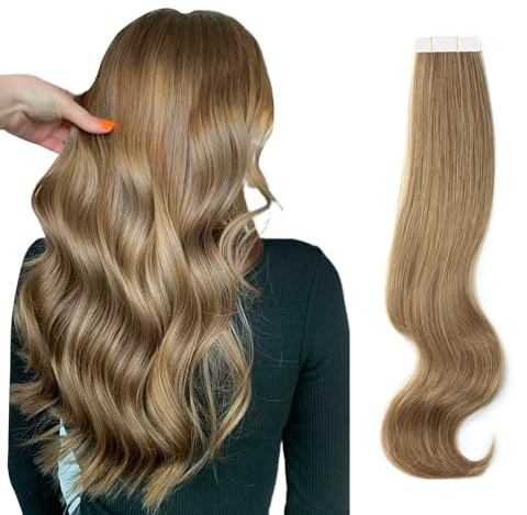 ABH AmazingBeauty Hair Tape in Extensions Real Remy Human Hair, Invisible, Seamless and Reusable, 50g 20pcs, Chestnut Brown Color 6, 20 Inch