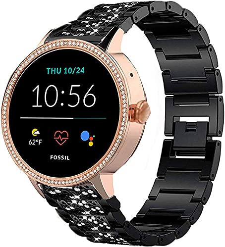 SkyBand Strass Metallo Acciaio Moda Donna Cinturino Compatibile per Fossil SmartWatch Gen 5E 42mm (Nero)