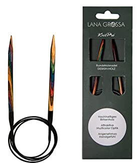 Lana Grossa Rundstricknadel Design-Holz – Stricknadeln aus Birkenholz, ergonomisch & farbig – Ideal für Pullover, Schals, Mützen & weitere Rundprojekte 60/4,0
