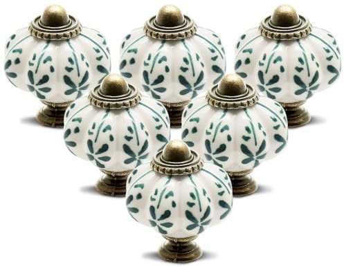 Seimneire 12pcs Ivory Pumpkin Knobs, Vintage Ceramic Cabinet Knobs, Dresser Drawer Door Knobs Drawer Pulls Dresser Handles with Mounting Screws - Leaf Pattern