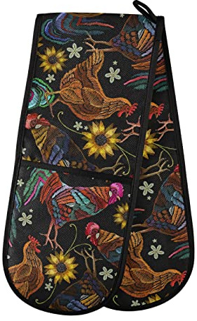 susiyo Double Oven Mitts Chicken Rooster Sunflowers Heat Resistant Oven Glove Extra Long Potholder for Kitchen Cooking Baking BBQ Microwave Handling Hots and Pans, 35x7 Inch