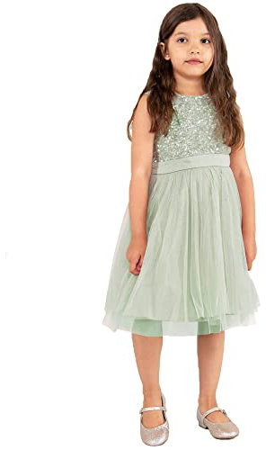Maya Deluxe Mädchen Paillettenverziertes Hochzeit Und Geburtstag Festlich Mit Bandschleife Brautjungfernkleid Kleid, Green Lily, 7-8 Jahre EU