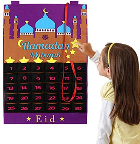 Eid Mubarak Countdown-Kalender Ramadan-Kalender Kinder Moving Stars Dekoration für Kinder Geschenkkalender Ramadan Wandbehang-Kalender Nummerierter Countdown-Kalender für Eid-Dekorationen Lila