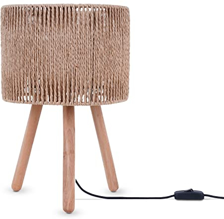 Paco Home Tischlampe Nachttischlampe Schreibtischlampe Nachttisch Lampe Leselampe Lampenschirm Boho Deko Korb E27, Lampenart:Typ 4, Farbe:Natur