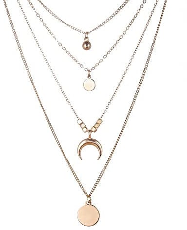BSLVWG Boho Layered Necklace with Sequins Pendant - Multi Layer Necklace for Women and Girls - Party Jewelry (Standard, Gold)
