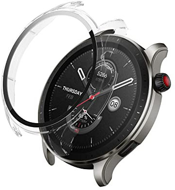 SeNool Coque Compatible avec Amazfit GTR 4, Étui avec Verre Trempé Protecteur D'écran, Coque de Protection en PC Rigide Compatible avec Amazfit GTR 4 - Transparent