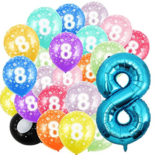 Geburtstag zahlen luftballon 8 und 20Pcs 30cm Luftballons- Blau Folienballon in 40-101cm Geburtstagsdeko - Ballon Zahl Deko zum Geburtstag fliegt mit Helium für Männer Frauen Geburtstagsparty