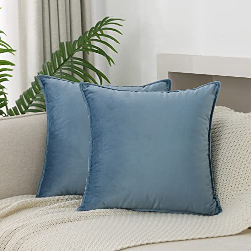JIAHANNHA Velvet Stone Blue Throw Pillow Covers 22x22 Inches Pack of 2 Soft Decorative Square Cushion Covers for Couch Sofa Bed Livingroom Car,55x55Cm